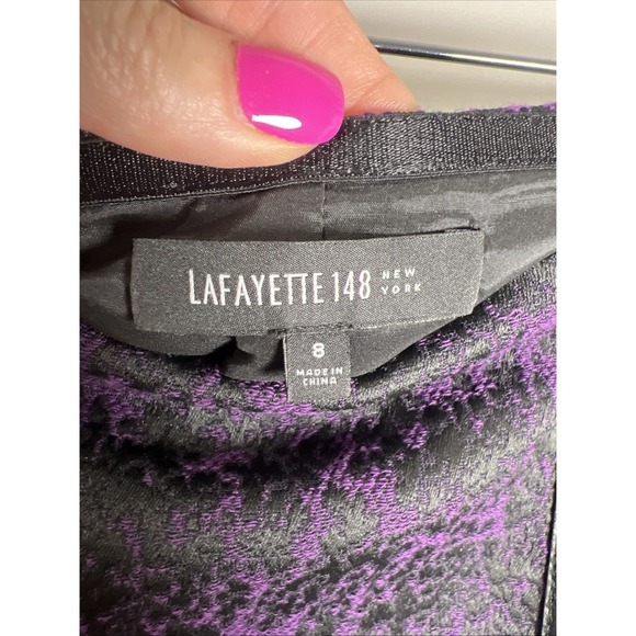 Lafayette 148 New York Jacquard Leather Trim Zip Stretch Pencil Skirt Size 8 - Picture 6 of 11